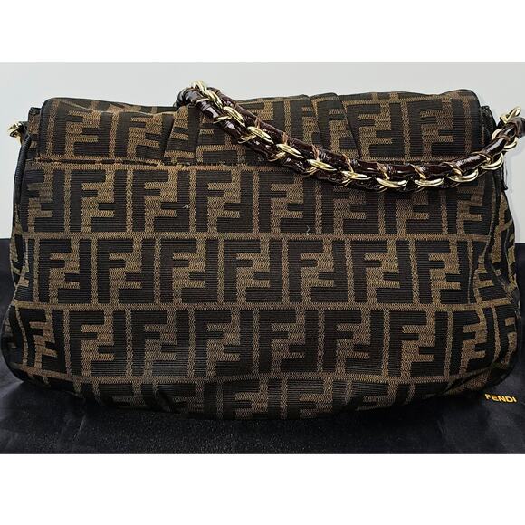 Fendi Tobacco Zucca Print Canvas Mia Flap Shoulder Bag - Picture 3 of 16